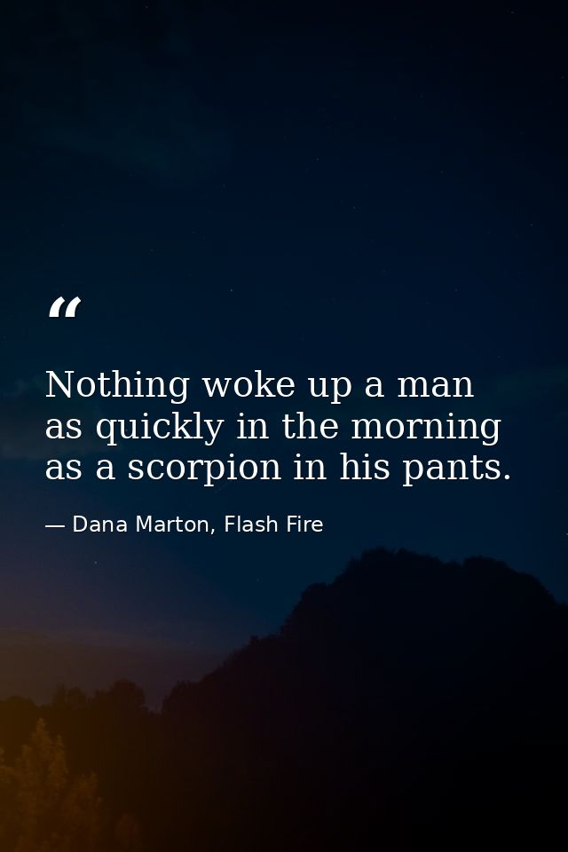 Nothing woke up a man as quickly in the morning as a scorpion in his pants. — Dana Marton, Flash Fire