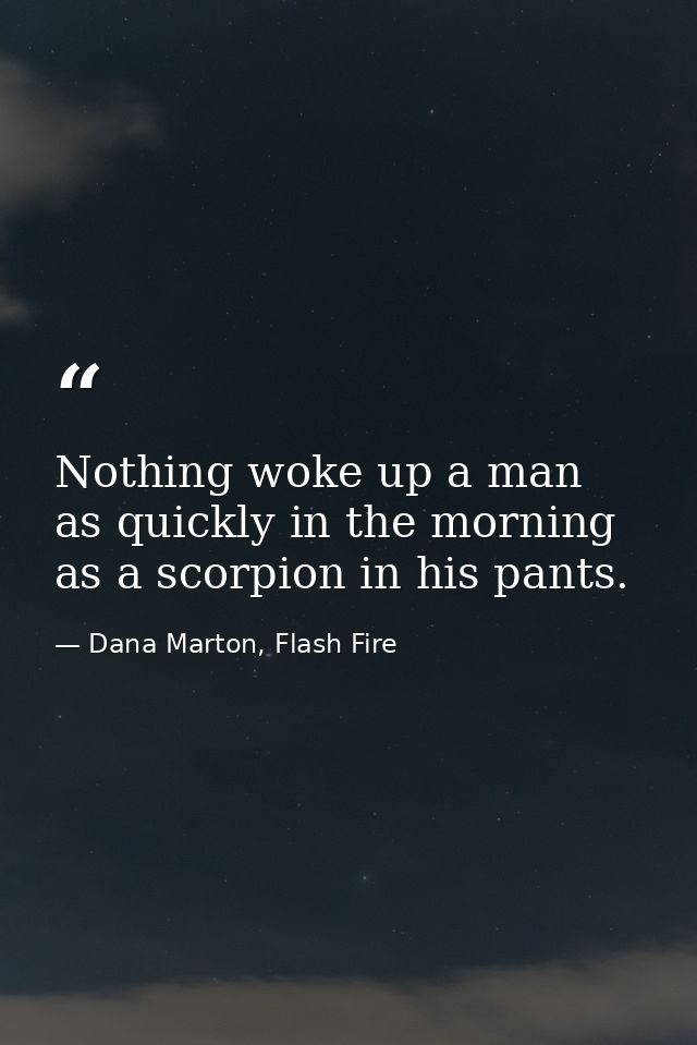 Nothing woke up a man as quickly in the morning as a scorpion in his pants. — Dana Marton, Flash Fire