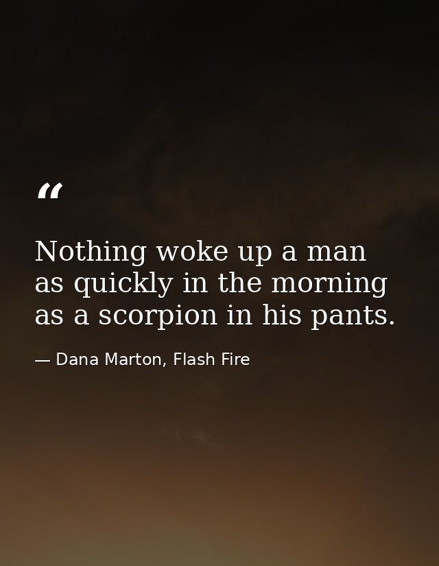 Nothing woke up a man as quickly in the morning as a scorpion in his pants. — Dana Marton, Flash Fire