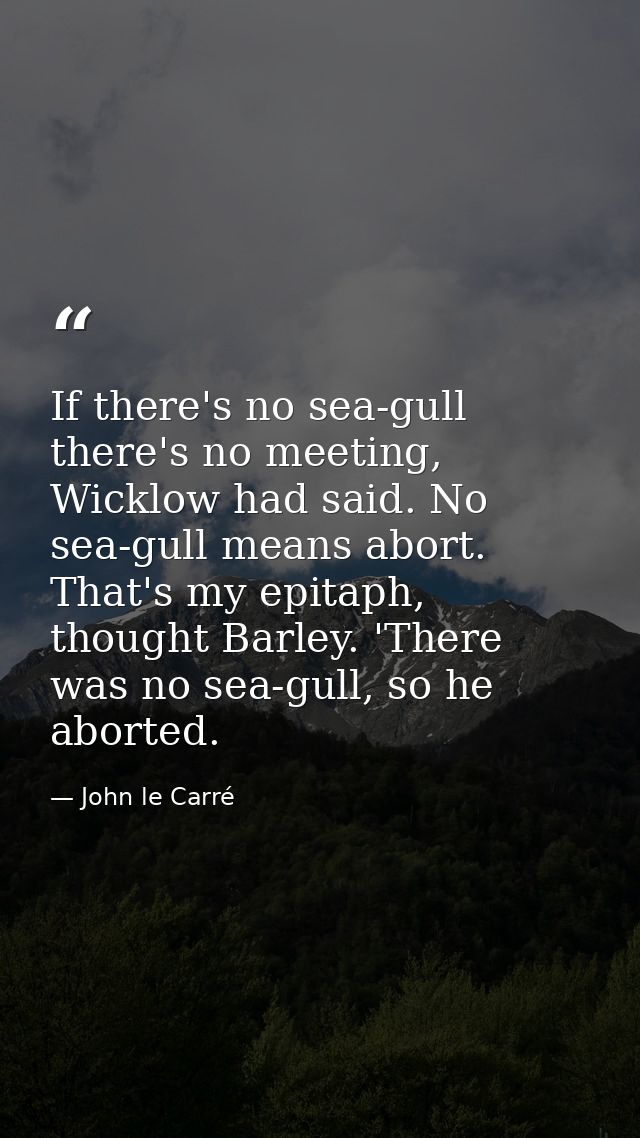If there's no sea-gull there's no meeting, Wicklow had said. No sea-gull means abort. That's my epitaph, thought Barley. — John le Carré