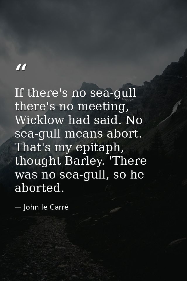 If there's no sea-gull there's no meeting, Wicklow had said. No sea-gull means abort. That's my epitaph, thought Barley. — John le Carré