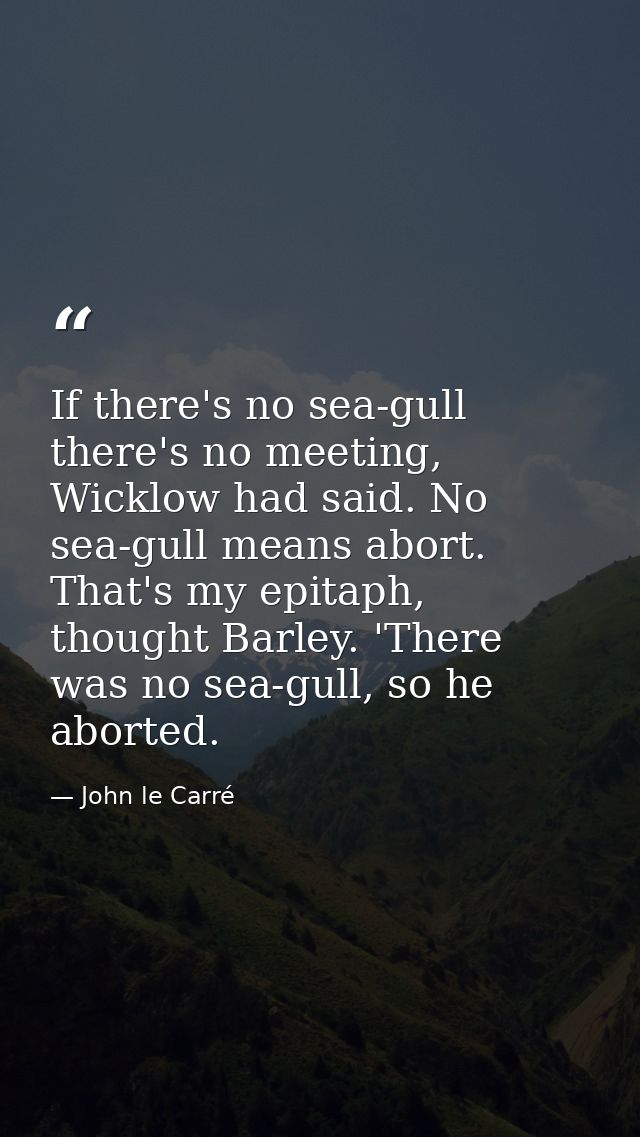 If there's no sea-gull there's no meeting, Wicklow had said. No sea-gull means abort. That's my epitaph, thought Barley. — John le Carré