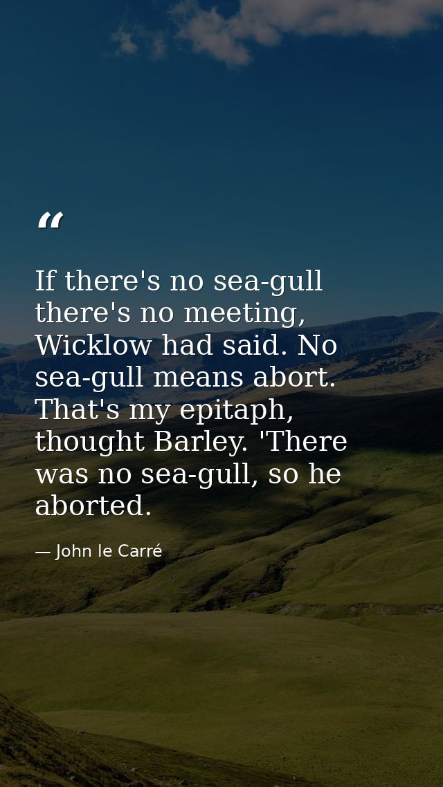 If there's no sea-gull there's no meeting, Wicklow had said. No sea-gull means abort. That's my epitaph, thought Barley. — John le Carré