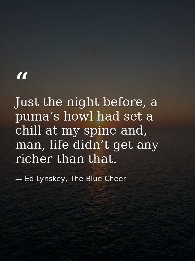 Just the night before, a puma’s howl had set a chill at my spine and, man, life didn’t get any richer than that. — Ed Lynskey, The Blue Cheer
