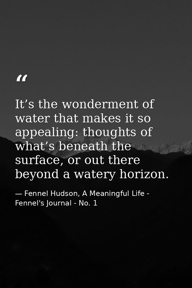 It’s the wonderment of water that makes it so appealing: thoughts of what’s beneath the surface, or out there beyond a w — Fennel Hudson, A Meaningful Life - Fennel's Journal - No. 1