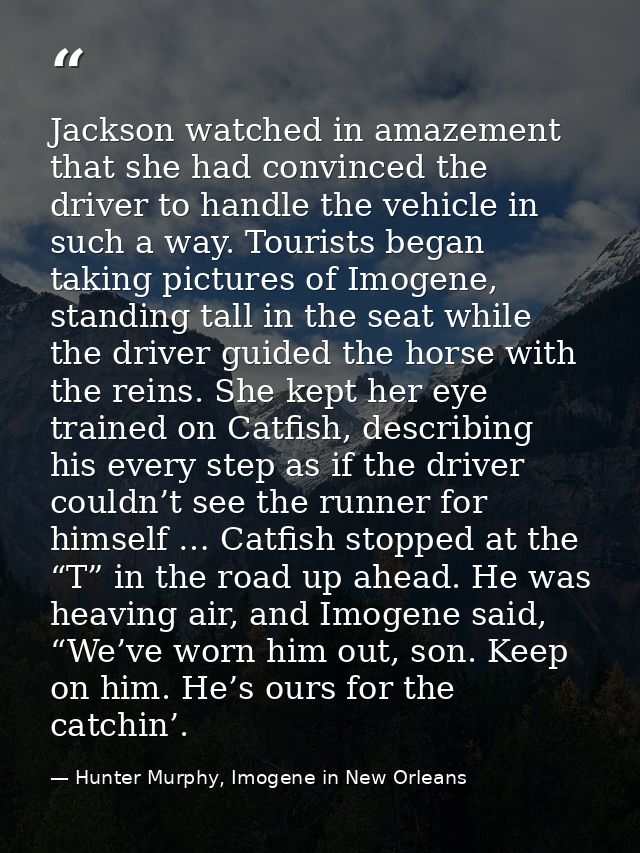 Jackson watched in amazement that she had convinced the driver to handle the vehicle in such a way. Tourists began takin — Hunter Murphy, Imogene in New Orleans