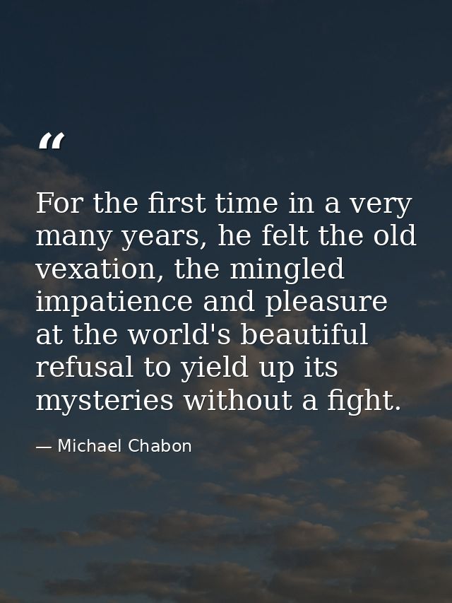 For the first time in a very many years, he felt the old vexation, the mingled impatience and pleasure at the world's be — Michael Chabon