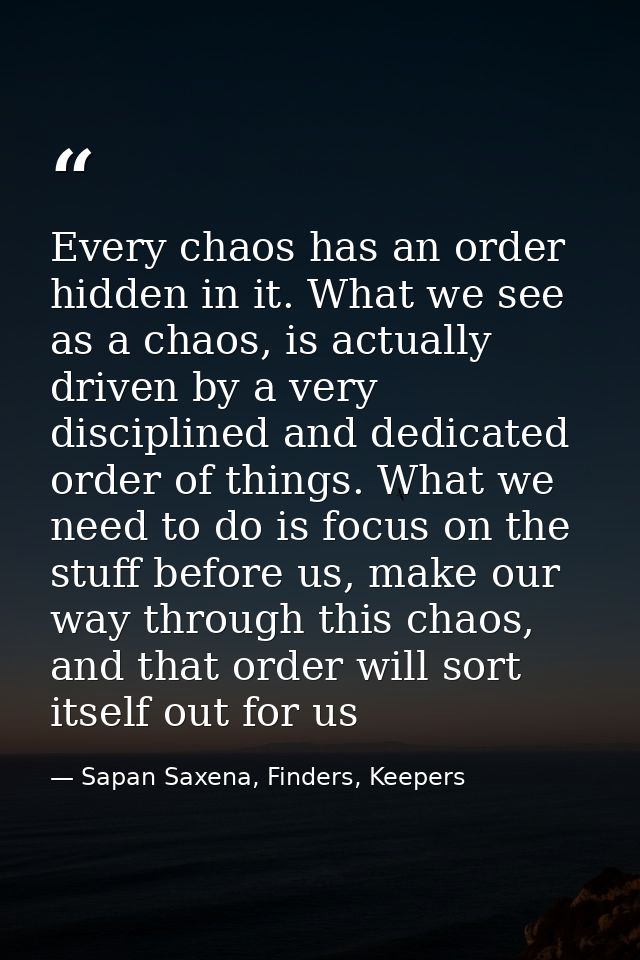 Every chaos has an order hidden in it. What we see as a chaos, is actually driven by a very disciplined and dedicated or — Sapan Saxena, Finders, Keepers
