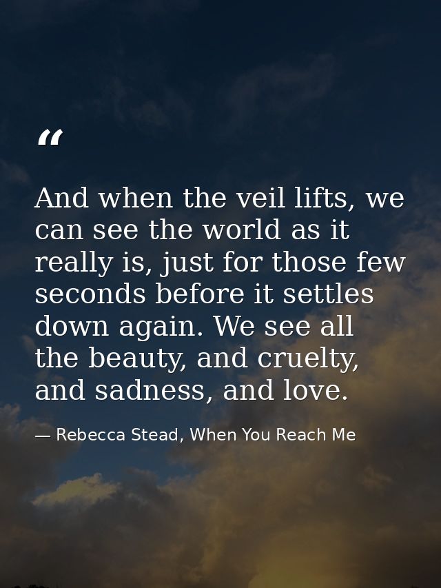 And when the veil lifts, we can see the world as it really is, just for those few seconds before it settles down again.  — Rebecca Stead, When You Reach Me