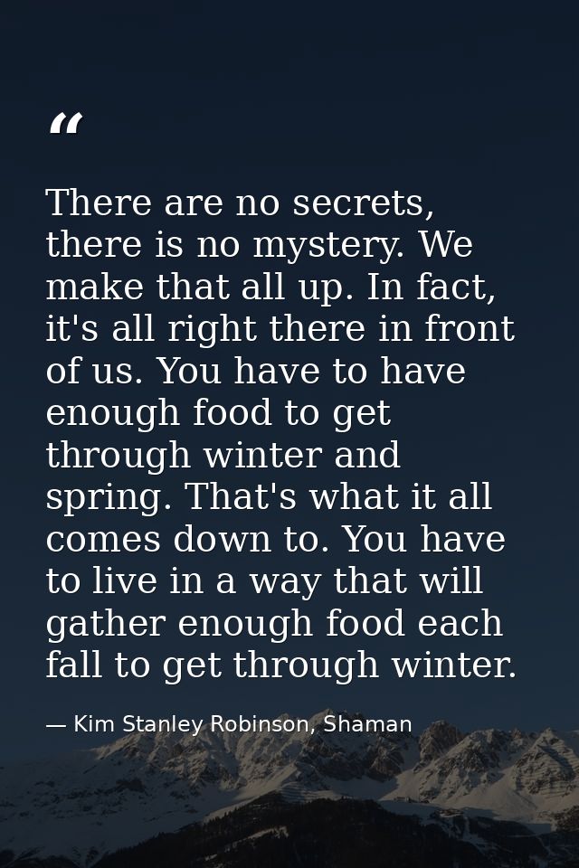 There are no secrets, there is no mystery. We make that all up. In fact, it's all right there in front of us. You have t — Kim Stanley Robinson, Shaman
