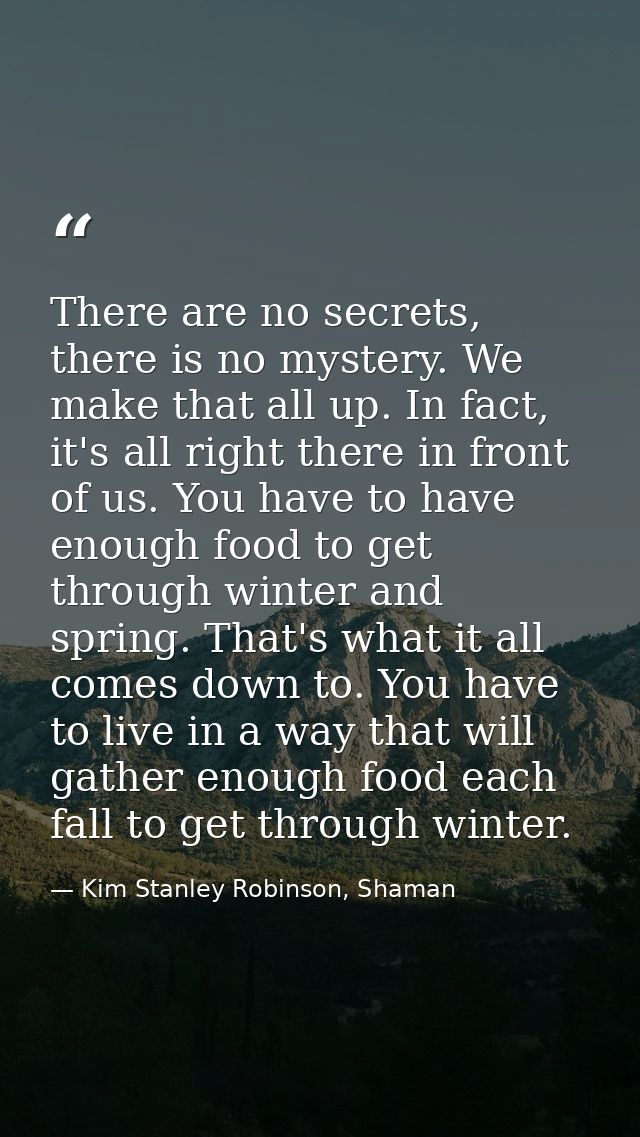 There are no secrets, there is no mystery. We make that all up. In fact, it's all right there in front of us. You have t — Kim Stanley Robinson, Shaman