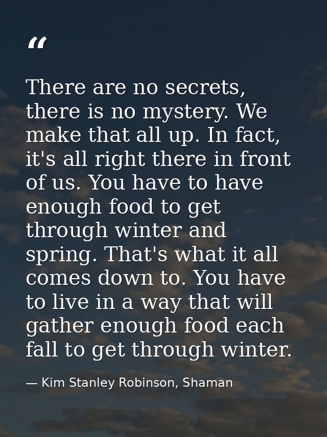There are no secrets, there is no mystery. We make that all up. In fact, it's all right there in front of us. You have t — Kim Stanley Robinson, Shaman