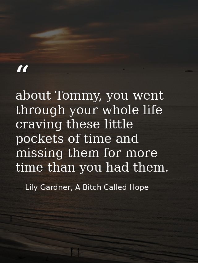 about Tommy, you went through your whole life craving these little pockets of time and missing them for more time than y — Lily Gardner, A Bitch Called Hope