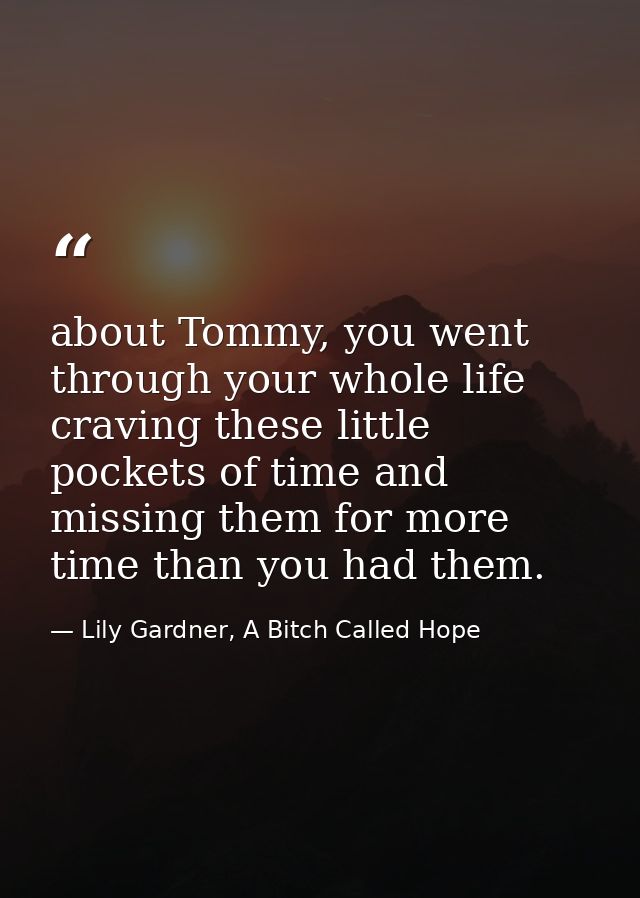 about Tommy, you went through your whole life craving these little pockets of time and missing them for more time than y — Lily Gardner, A Bitch Called Hope