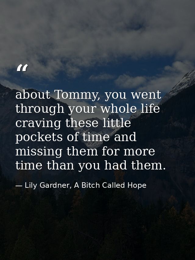 about Tommy, you went through your whole life craving these little pockets of time and missing them for more time than y — Lily Gardner, A Bitch Called Hope