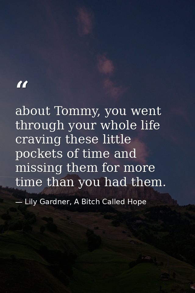 about Tommy, you went through your whole life craving these little pockets of time and missing them for more time than y — Lily Gardner, A Bitch Called Hope