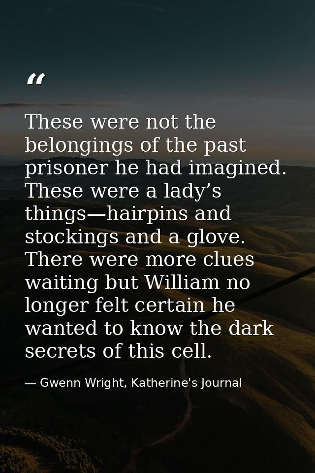 These were not the belongings of the past prisoner he had imagined. These were a lady’s things—hairpins and stockings an — Gwenn Wright, Katherine's Journal
