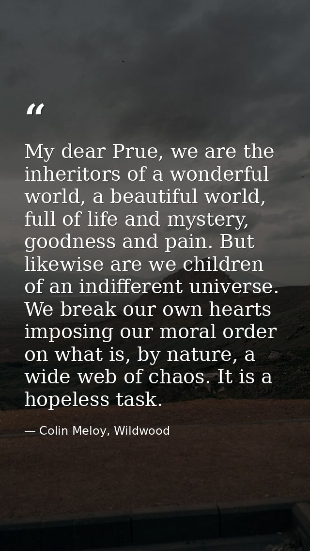 My dear Prue, we are the inheritors of a wonderful world, a beautiful world, full of life and mystery, goodness and pain — Colin Meloy, Wildwood