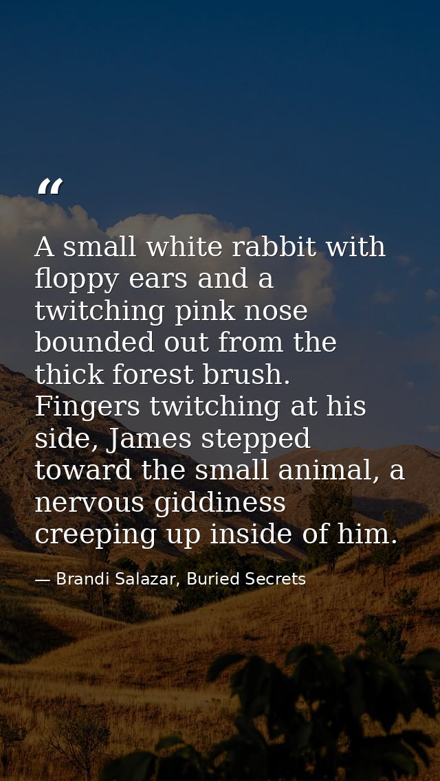 A small white rabbit with floppy ears and a twitching pink nose bounded out from the thick forest brush. Fingers twitchi — Brandi Salazar, Buried Secrets