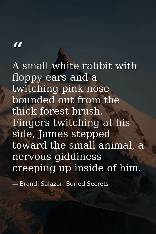 A small white rabbit with floppy ears and a twitching pink nose bounded out from the thick forest brush. Fingers twitchi — Brandi Salazar, Buried Secrets