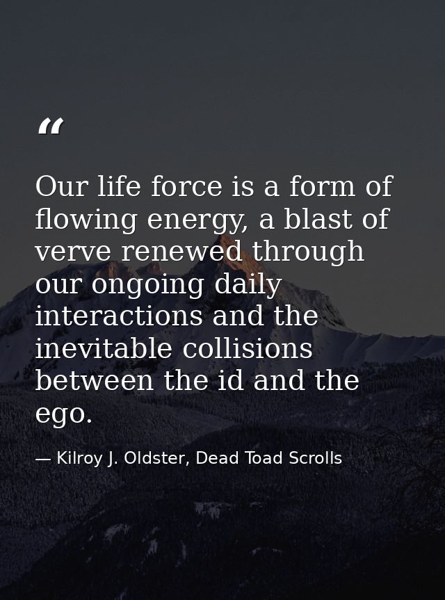 Our life force is a form of flowing energy, a blast of verve renewed through our ongoing daily interactions and the inev — Kilroy J. Oldster, Dead Toad Scrolls