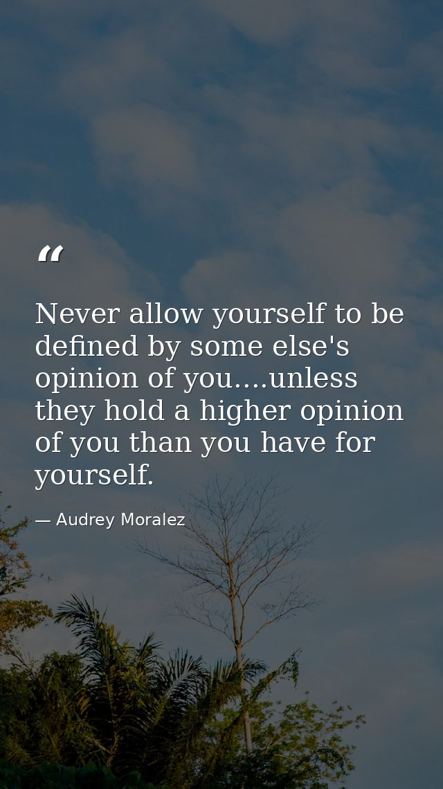 Never allow yourself to be defined by some else's opinion of you....unless they hold a higher opinion of you than you ha — Audrey Moralez
