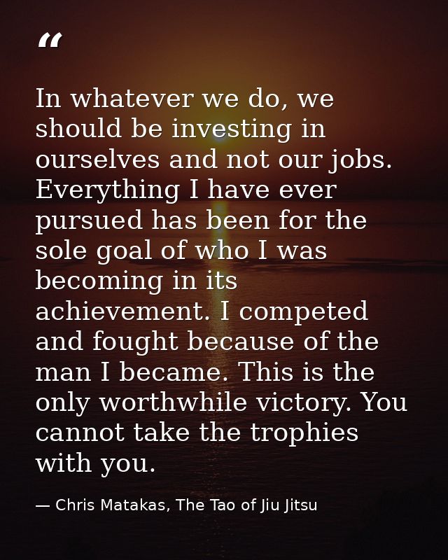 In whatever we do, we should be investing in ourselves and not our jobs. Everything I have ever pursued has been for the — Chris Matakas, The Tao of Jiu Jitsu