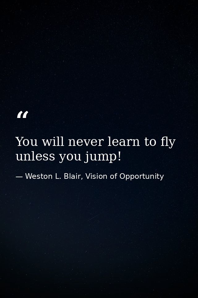 You will never learn to fly unless you jump! — Weston L. Blair, Vision of Opportunity