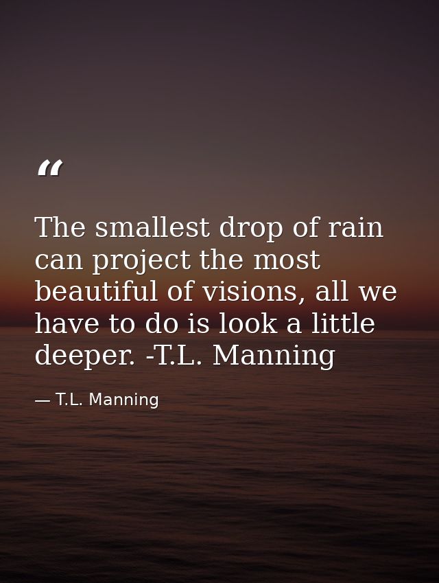 The smallest drop of rain can project the most beautiful of visions, all we have to do is look a little deeper. -T.L. Ma — T.L. Manning