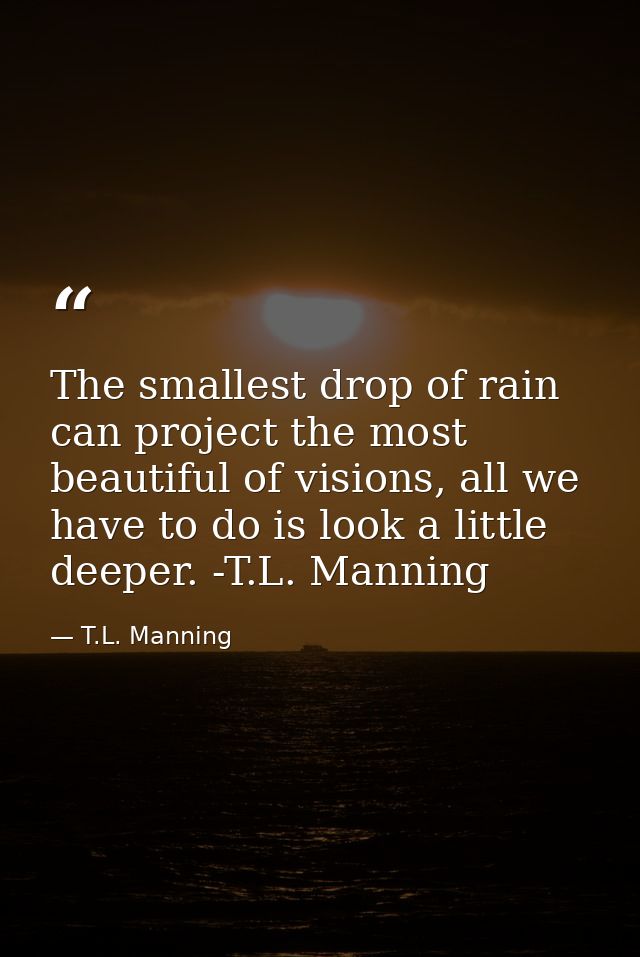 The smallest drop of rain can project the most beautiful of visions, all we have to do is look a little deeper. -T.L. Ma — T.L. Manning