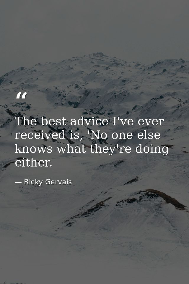 The best advice I've ever received is, 'No one else knows what they're doing either. — Ricky Gervais