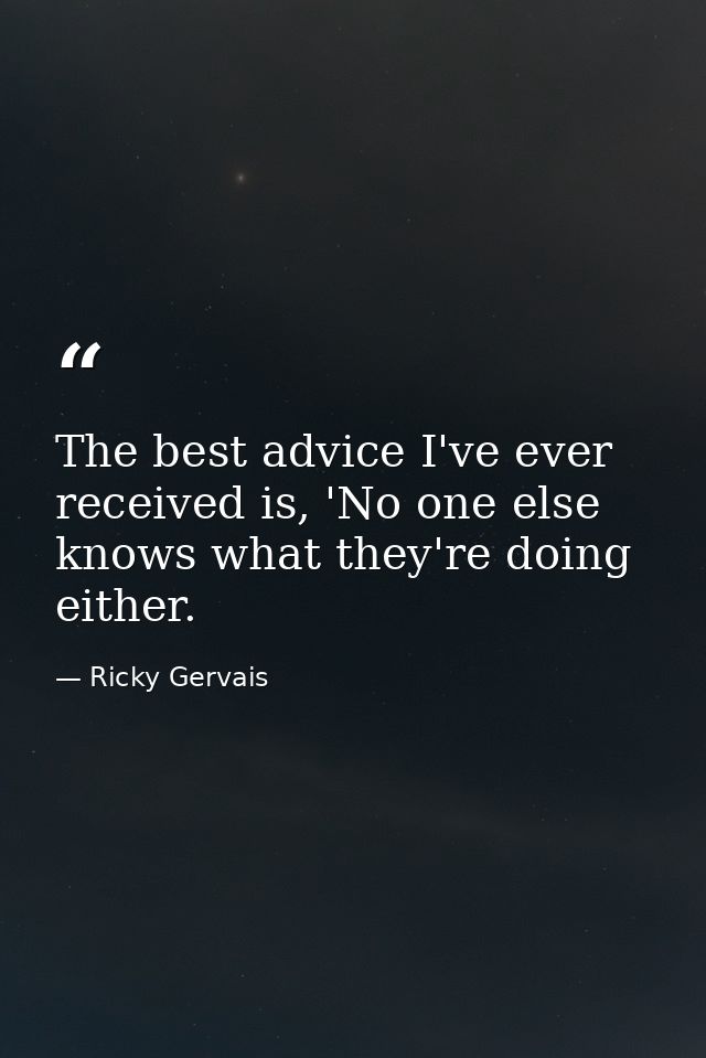 The best advice I've ever received is, 'No one else knows what they're doing either. — Ricky Gervais