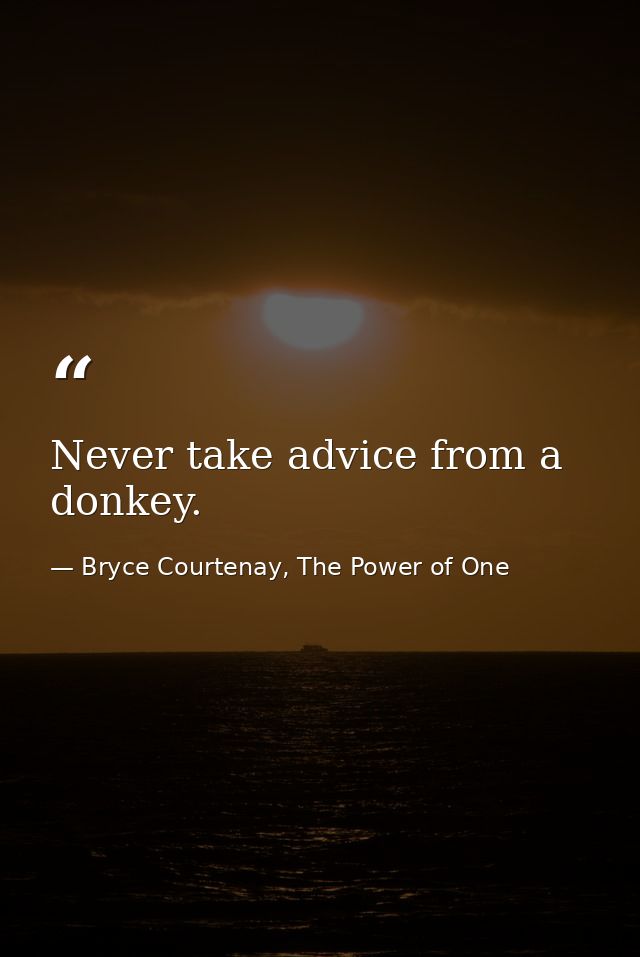 Never take advice from a donkey. — Bryce Courtenay, The Power of One