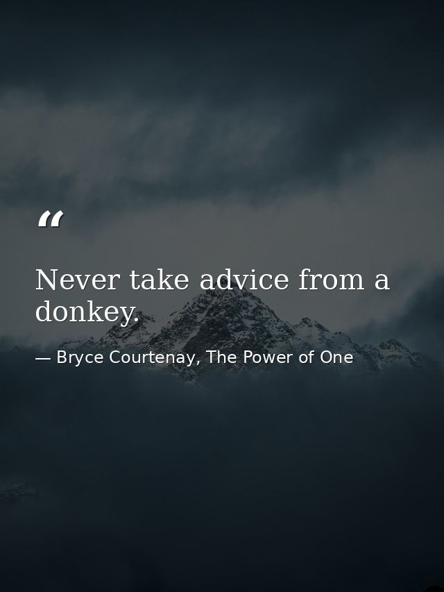 Never take advice from a donkey. — Bryce Courtenay, The Power of One