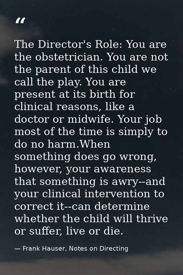 The Director's Role: You are the obstetrician. You are not the parent of this child we call the play. You are present at — Frank Hauser, Notes on Directing