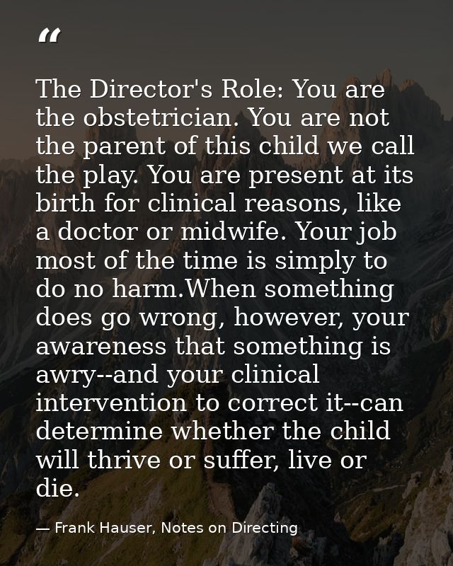 The Director's Role: You are the obstetrician. You are not the parent of this child we call the play. You are present at — Frank Hauser, Notes on Directing