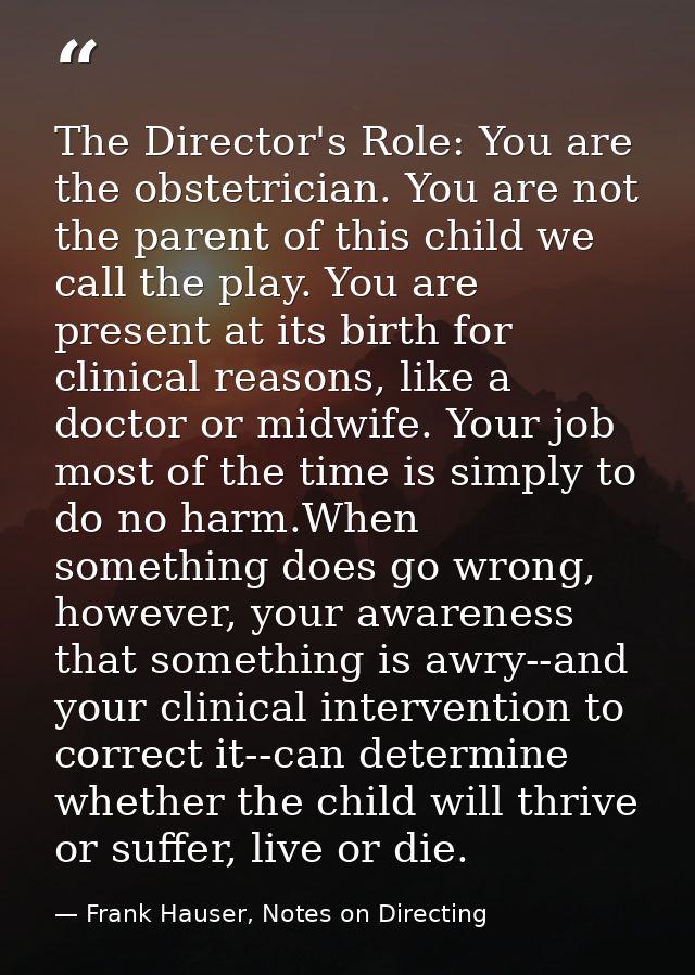 The Director's Role: You are the obstetrician. You are not the parent of this child we call the play. You are present at — Frank Hauser, Notes on Directing