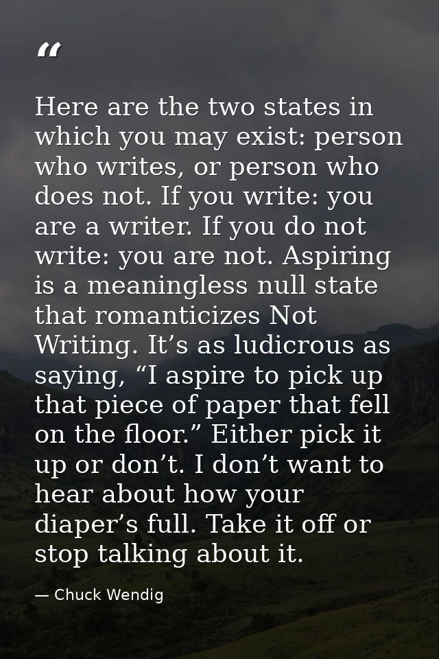 Here are the two states in which you may exist: person who writes, or person who does not. If you write: you are a write — Chuck Wendig