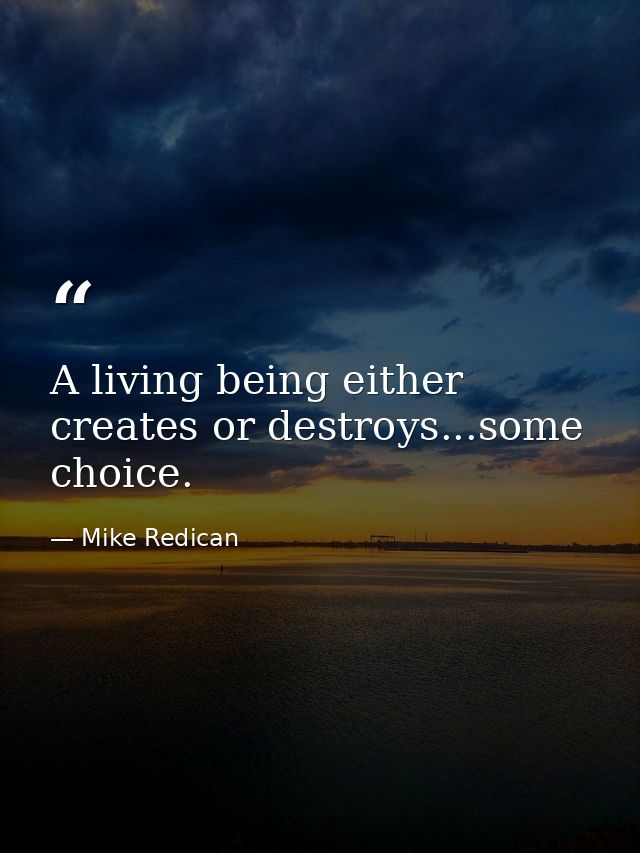 A living being either creates or destroys...some choice. — Mike Redican