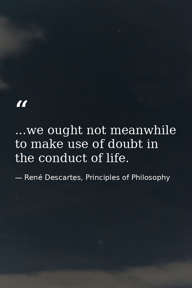 ...we ought not meanwhile to make use of doubt in the conduct of life. — René Descartes, Principles of Philosophy