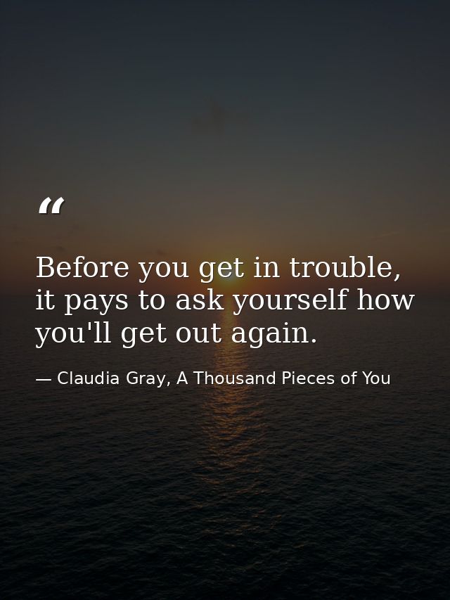 Before you get in trouble, it pays to ask yourself how you'll get out again. — Claudia Gray, A Thousand Pieces of You