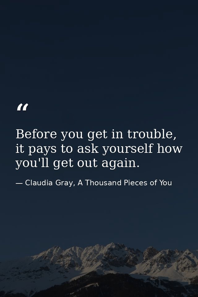 Before you get in trouble, it pays to ask yourself how you'll get out again. — Claudia Gray, A Thousand Pieces of You