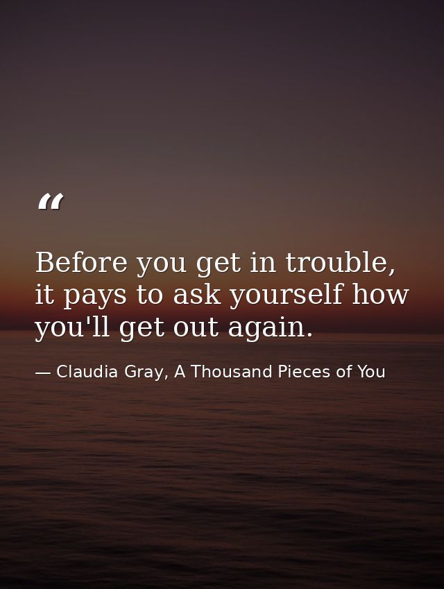 Before you get in trouble, it pays to ask yourself how you'll get out again. — Claudia Gray, A Thousand Pieces of You