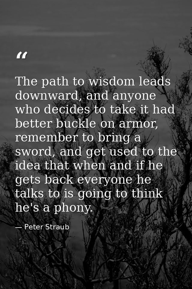 The path to wisdom leads downward, and anyone who decides to take it had better buckle on armor, remember to bring a swo — Peter Straub