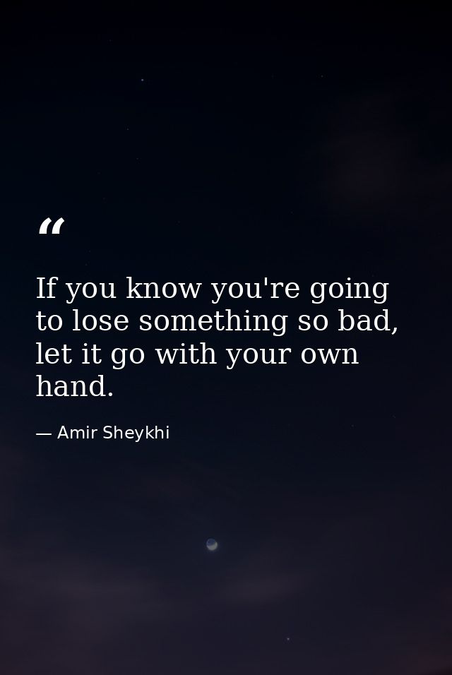 If you know you're going to lose something so bad, let it go with your own hand. — Amir Sheykhi