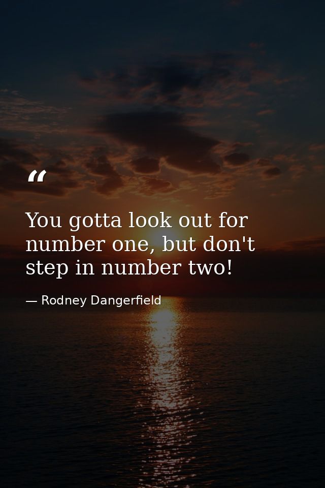 You gotta look out for number one, but don't step in number two! — Rodney Dangerfield