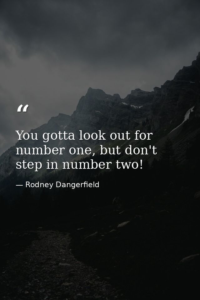You gotta look out for number one, but don't step in number two! — Rodney Dangerfield