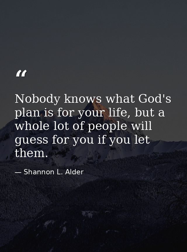 Nobody knows what God's plan is for your life, but a whole lot of people will guess for you if you let them. — Shannon L. Alder