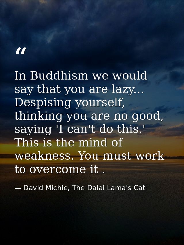 In Buddhism we would say that you are lazy... Despising yourself, thinking you are no good, saying 'I can't do this.' Th — David Michie, The Dalai Lama's Cat