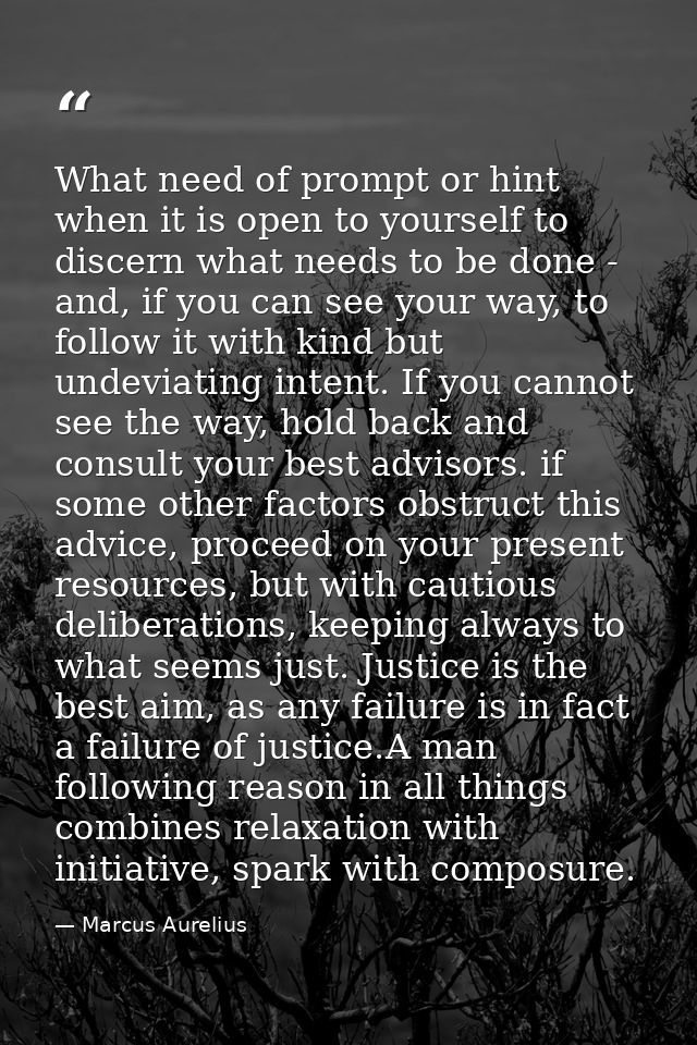 What need of prompt or hint when it is open to yourself to discern what needs to be done - and, if you can see your way, — Marcus Aurelius